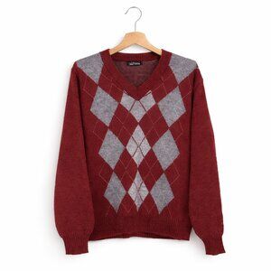 VINTAGE | Ramtuk Maroon Grey Argyle Wool Sweater - Men's Large